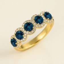 London Blue Topaz  Diamond Half eternity Solid 14K Gold Ring 1013