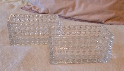 2 Modern Rectangular Clear ''Dimpled Glass'' Vase,Candle Holder,Storage Containers