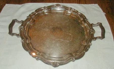 VINTAGE SHEETS ROCKFORD SILVERPLATE SERVING TRAY, ROUND w HANDLES
