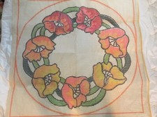 VTG latch hook rug canvas only Pre Printed Round With Flower Border Cottage Core