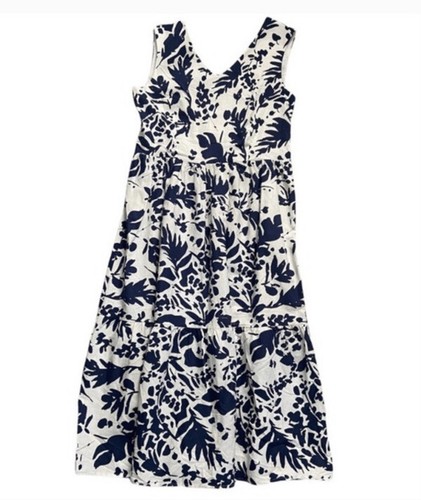 Gorgeous Magaschoni tiered linen dress - blue and white floral Sz 6 | eBay