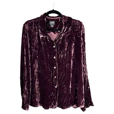 Citron Santa Monica Purple Velvet Silk Blend Cardigan Button Size Medium
