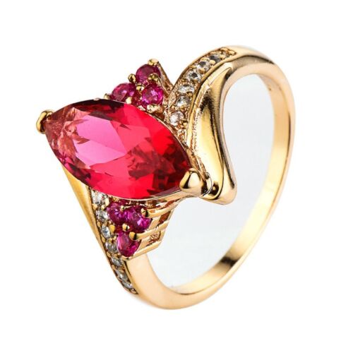 Rose Red CZ Band Women's 18K Gold Plated Engagement Wedding Ring Size 6/7/8/9/10 - Picture 1 of 8