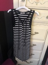 Lace Up Black And White Striped T Shirt Dress Size Small