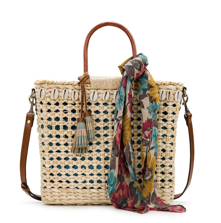 New patricia nash Ceriana Square Straw Satchel natural corn husk