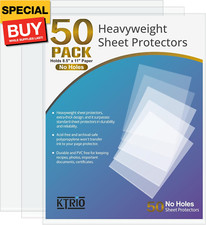 No Holes Sheet Protectors 8.5 x 11 Inch Heavy Duty Clear Page Protectors, Plasti