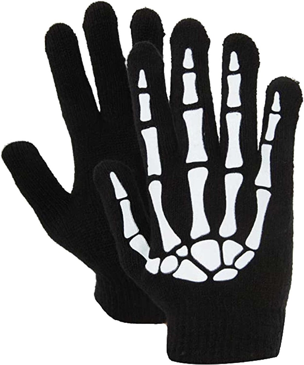Goth Winter GLOW SKELETON HAND BONE GLOVES Black/White Stretch