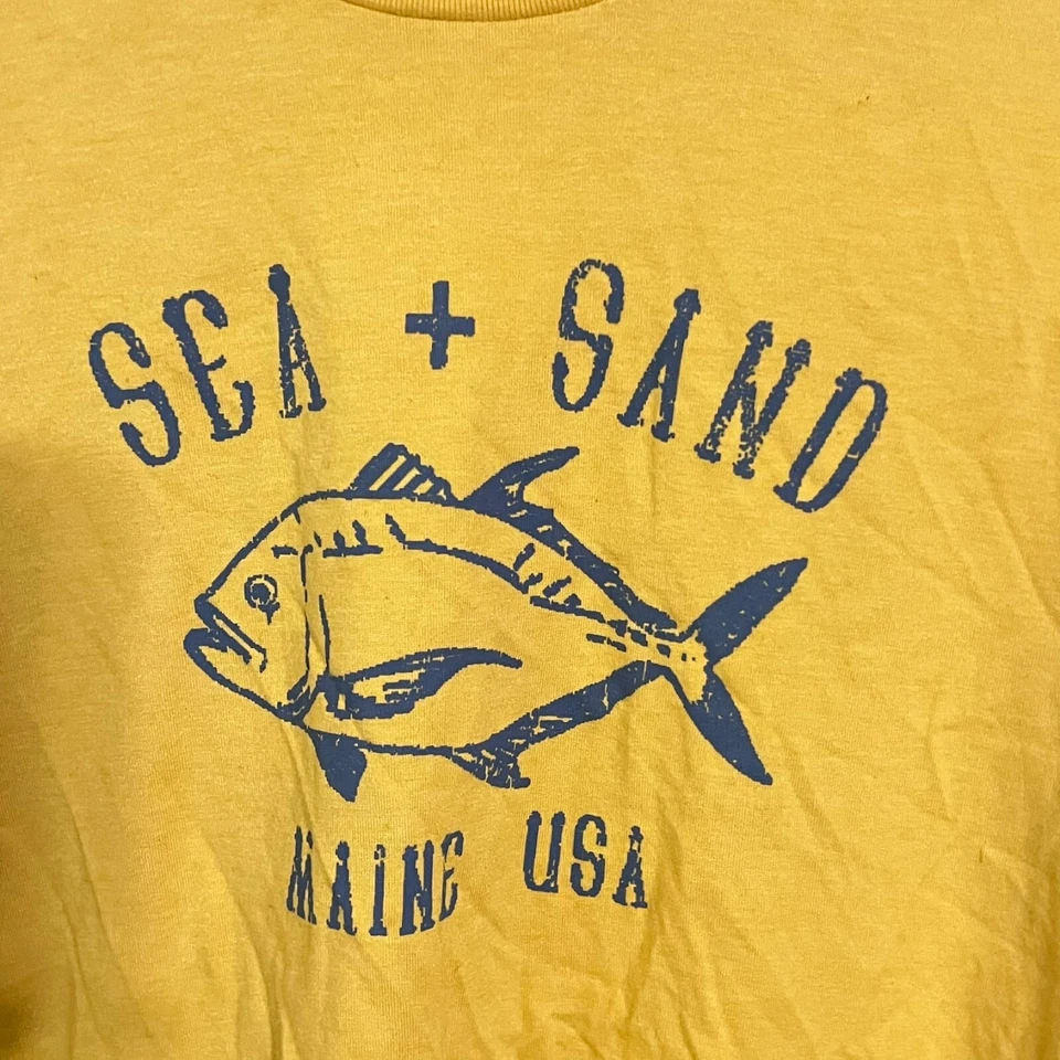 Camiseta tejida Gh Base Co para hombre talla S amarilla Fish Maine EE. UU. cuello redondo manga corta Foto 2 de 4