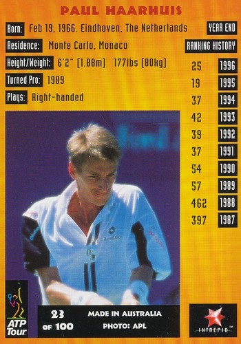 023 PAUL HAARHUIS NETHERLANDS TENNIS CARD INTREPID BLITZ ATP TOUR WORLDWIDE 1997 - Picture 2 of 2