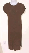 By The River*Brown Sweater Knit Midi LengthDress*Size L*Side Split*Round Nk*Belt