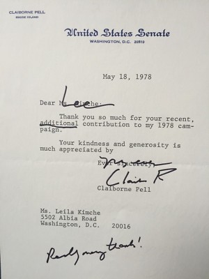 Senator Claiborne Pell To U.S L.K McGrath ORIGINAL TYPED & signed Letter-1978