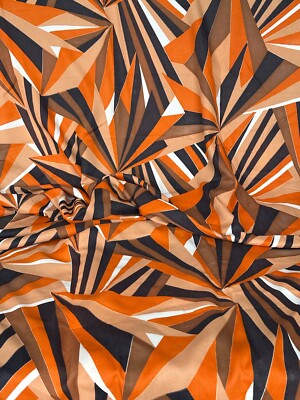 VINTAGE Fabric Geometric Abstract Print Fabric Art Deco Pattern Orange Brown