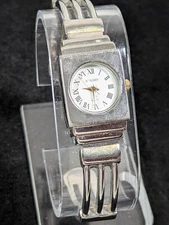 Kessaris Womans White Dial Silver Tone Rectangle Case Hinge Band Watch 6.5 Inch