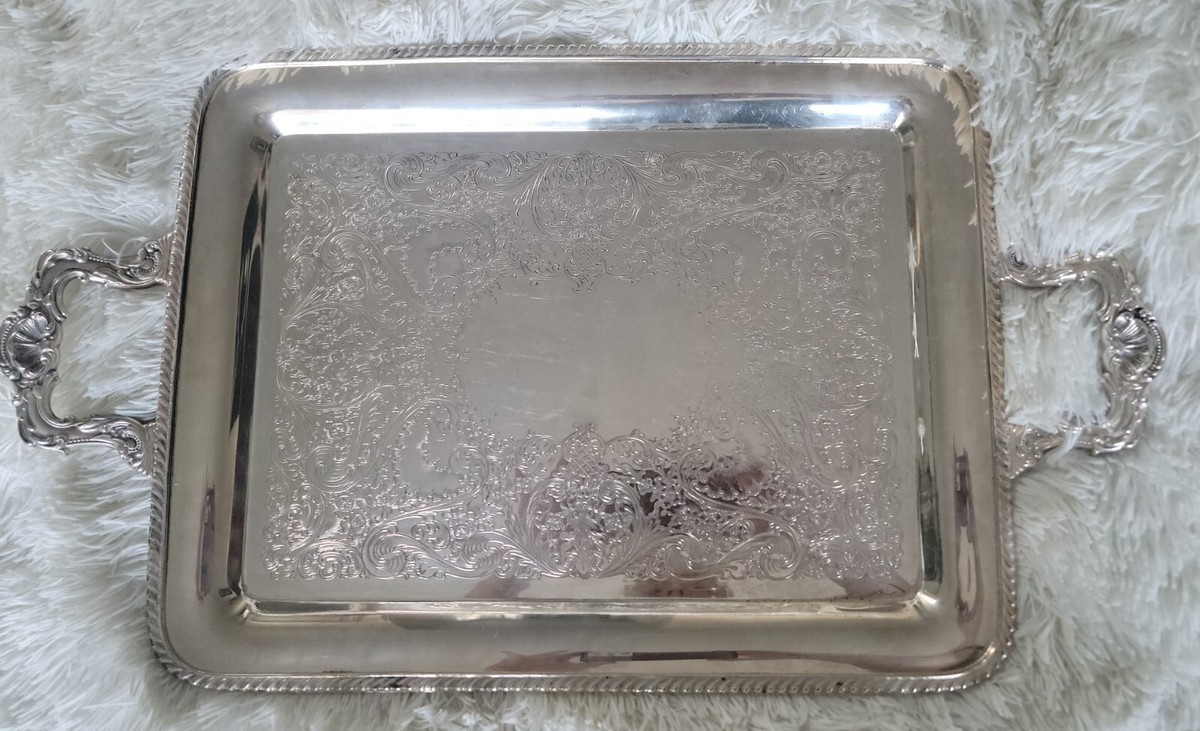 VTG 23.5x 14W Antique wm rogers silverplate handled tray # 4090 | eBay