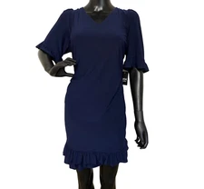 MSK Women’s Petite Ruffled-Trim Shift Dress Navy NWT Size 1X