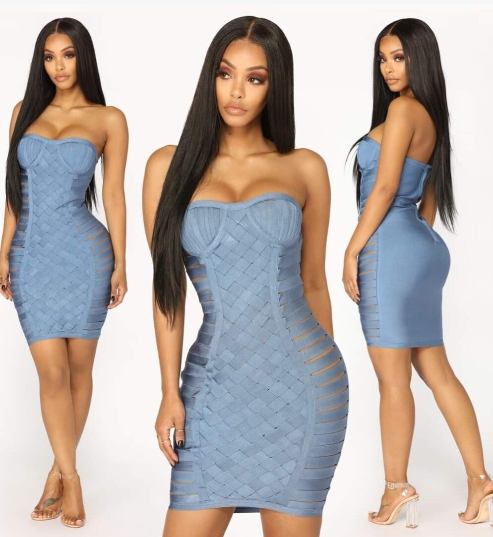 Fashion Nova Serene Bandage Wrap Women's Blue Dress Size Small | eBay