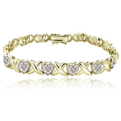 1,00ct TDW Diamant X & Herz Armband in goldfarben