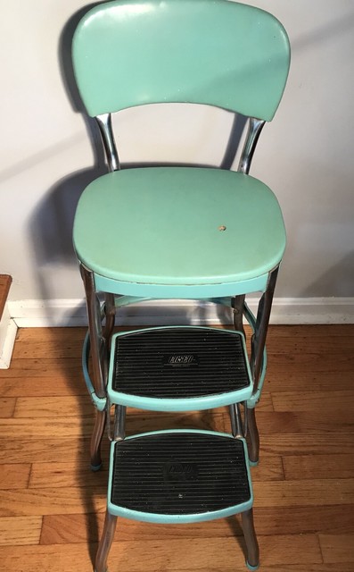 Vintage Yellow Cosco Step Stool Chair Kitchen Chrome All Metal
