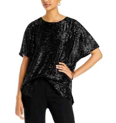 New Caroline Rose Caftan Style Top Sequin M Black