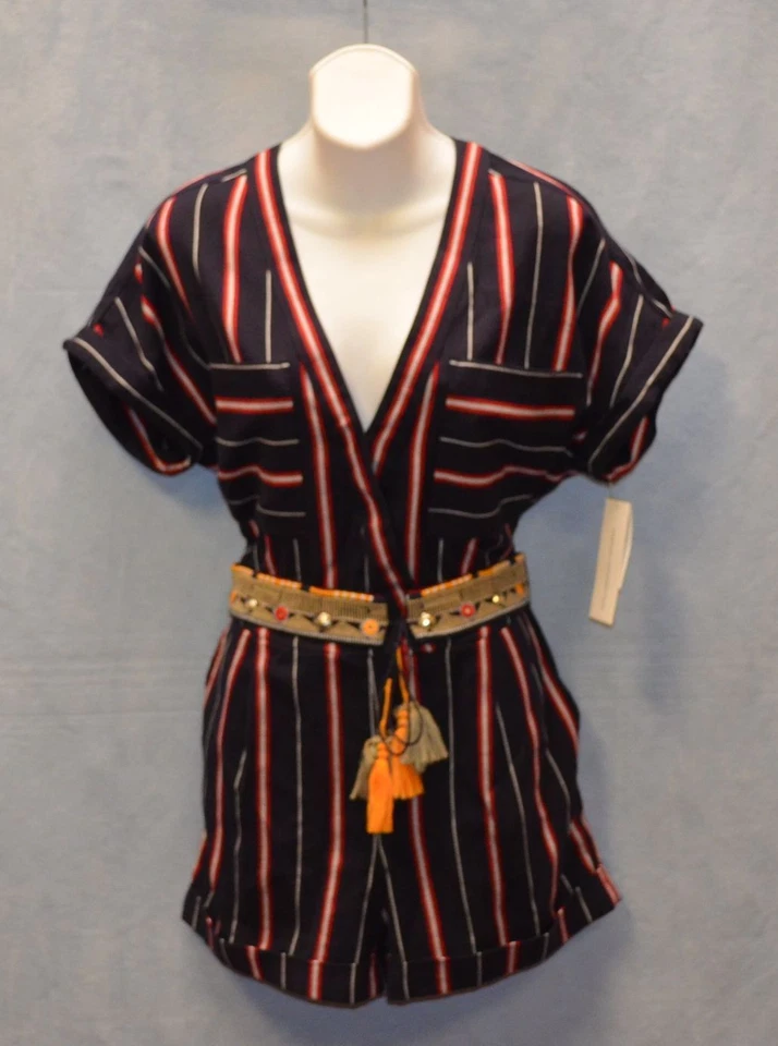 B2 новый FRENCH CONNECTION Hasan хлопок темно-синий в полоску с заклепками ремень Детский комбинезон размер 2 $148 - Изображение 2 из 4