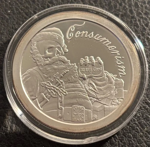 CONSUMERISM  w Box COA  Coin Silver Bullet Silver Shield 1 Troy Oz .999 Rounds