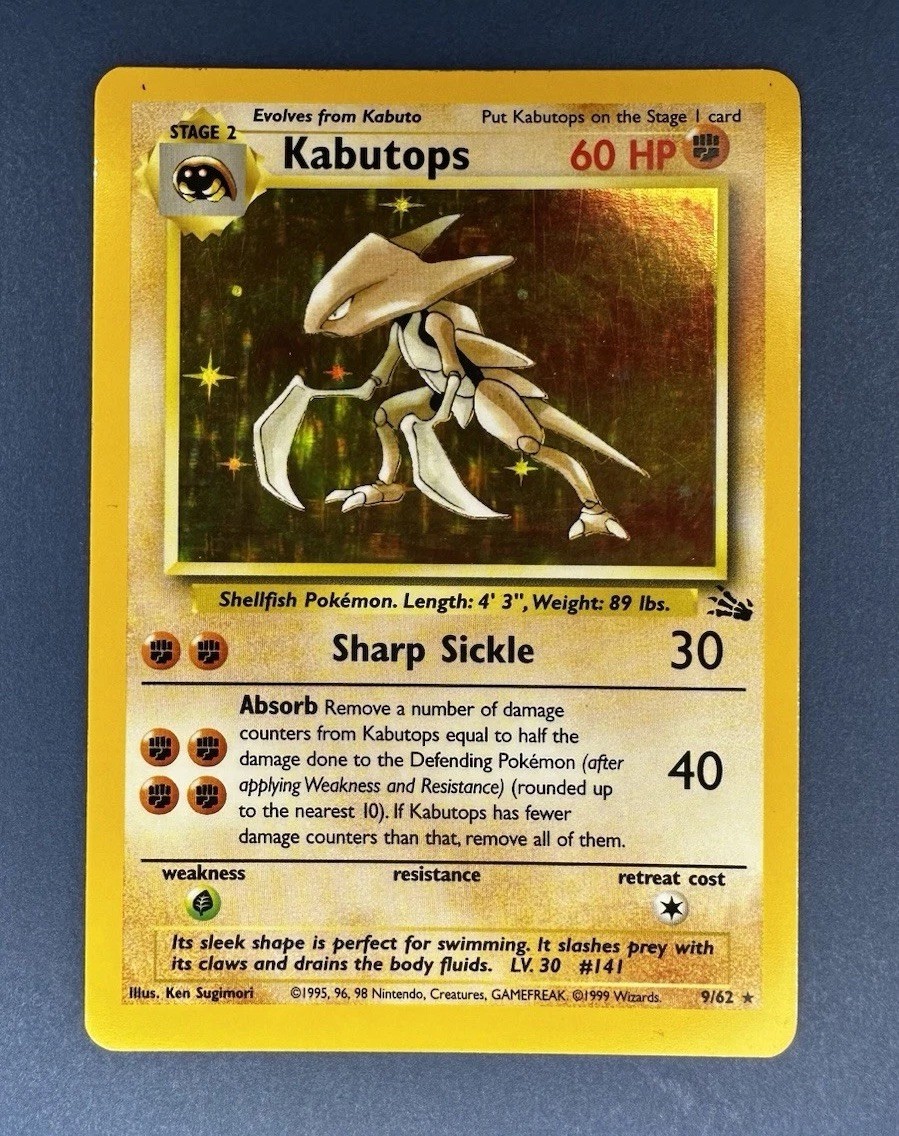 Kabutops - Holo Rare - Vintage WotC 1999 English 9/62 Fossil Set Pokemon Card