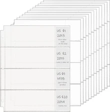 Chengu 24 Pcs 4 Pocket Currency Sleeves for 3 Ring Binder Clear 