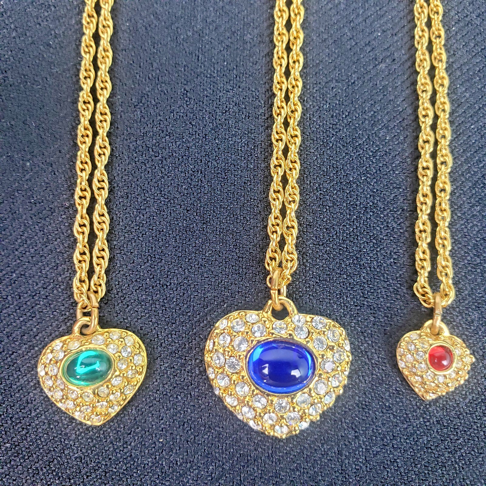 Set of 3 Vintage Joan Rivers Gold Plated Heart Pendant Necklaces 2 Puffy Hearts
