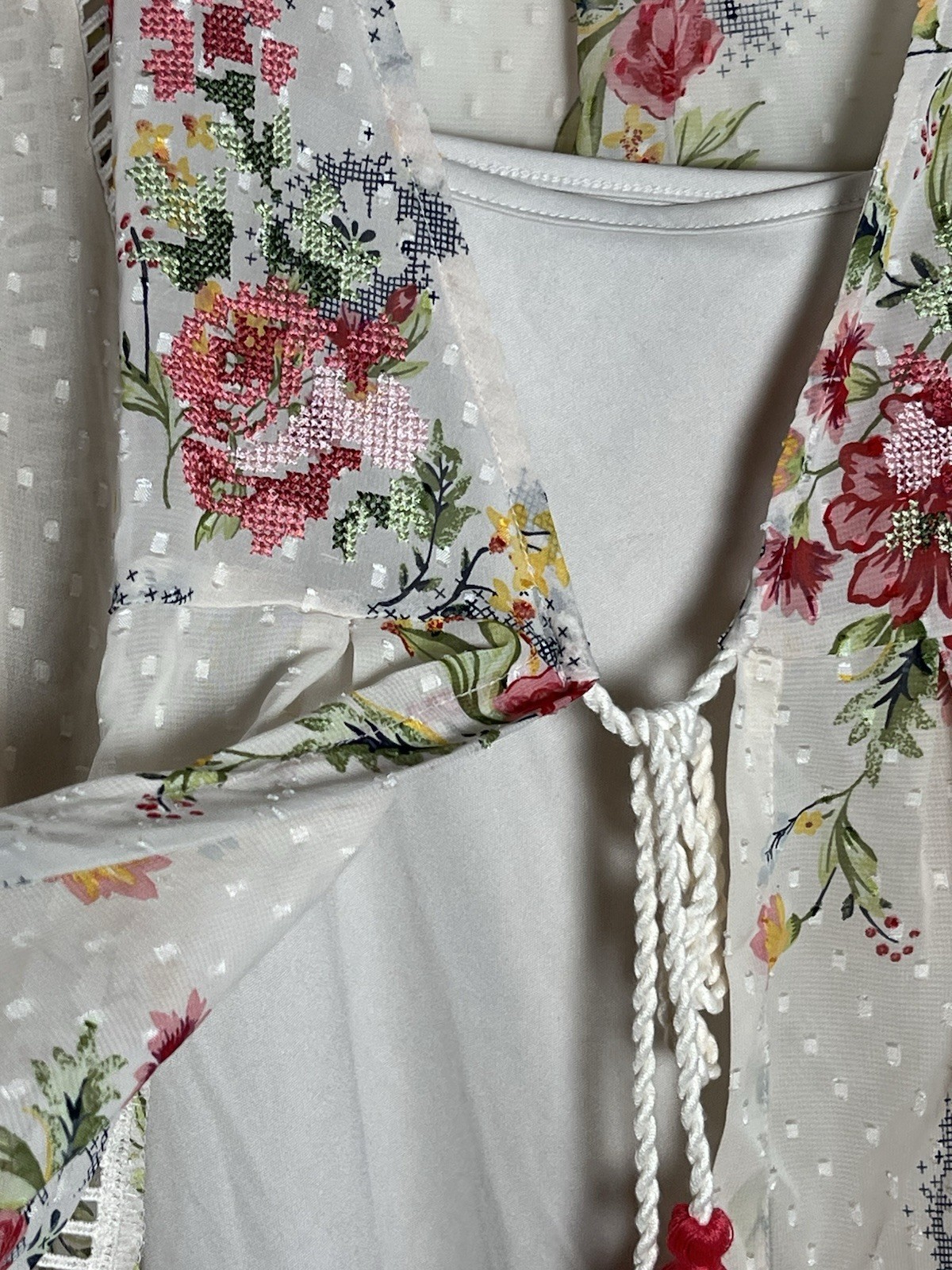 Time and Tru Lace Peasant Top Women’s Size M 8-10 Ivory Floral 2 Piece Boho