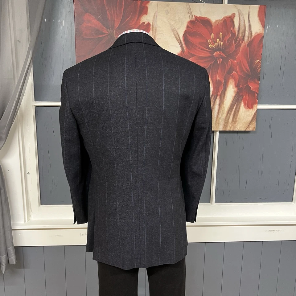 Brooks Brothers 羊毛羊绒西装外套男式 42R 海军蓝人字形格子法兰绒 — 第 3/4 张图片