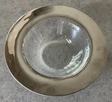 ANNIEGLASS :: Textured ROMAN ANTIQUE ART GLASS 8” BOWL Platinum Rim Calif USA