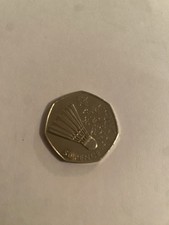 2012 London Olympics Badminton 50p Fifty Pence Coin, 0.925 Sterling Silver