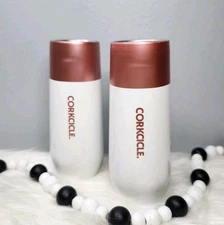 Corkcicle Stemless Flute 2 Pack 7oz  Two Tone Rose White Stainless Steal