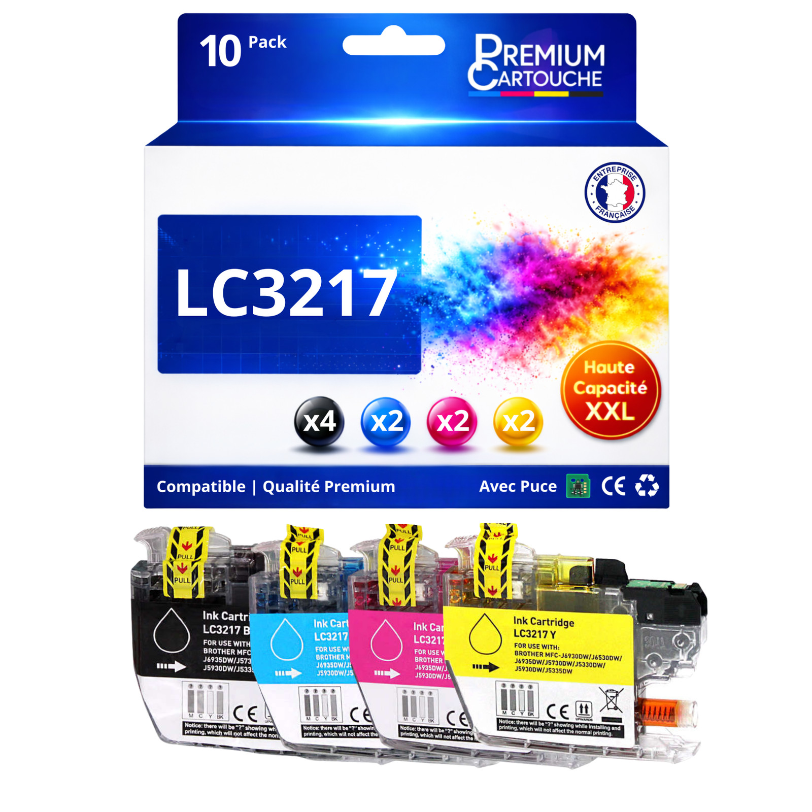 Pack 10 LC3217 compatible Brother de haute capacité en noir et couleurs