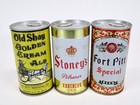 Old Shay, Stoney's, Fort Pitt beer cans, empty, wide seam, straight steel, b/o — photo 1