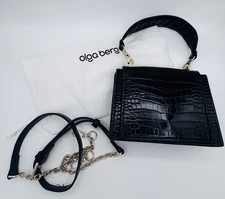 Olga Berg Black Leather Croc Handbag Purse | Brand New With Dustbag