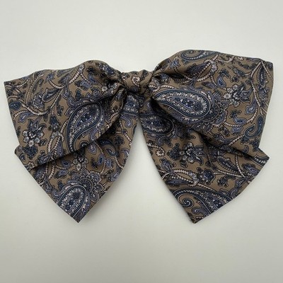 Van Horn Designs Womens Silk Paisley Neck Tie Bow Blue Tan Oversized Brooch Pin