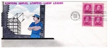 #988 Samuel Gompers Labor 1950 FDC - Crosby Artist Hand-Painted