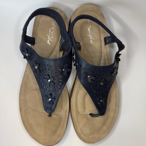 Annie Comfort Black Floral Accent Strap Sandals Size 11M - Picture 2 of 7