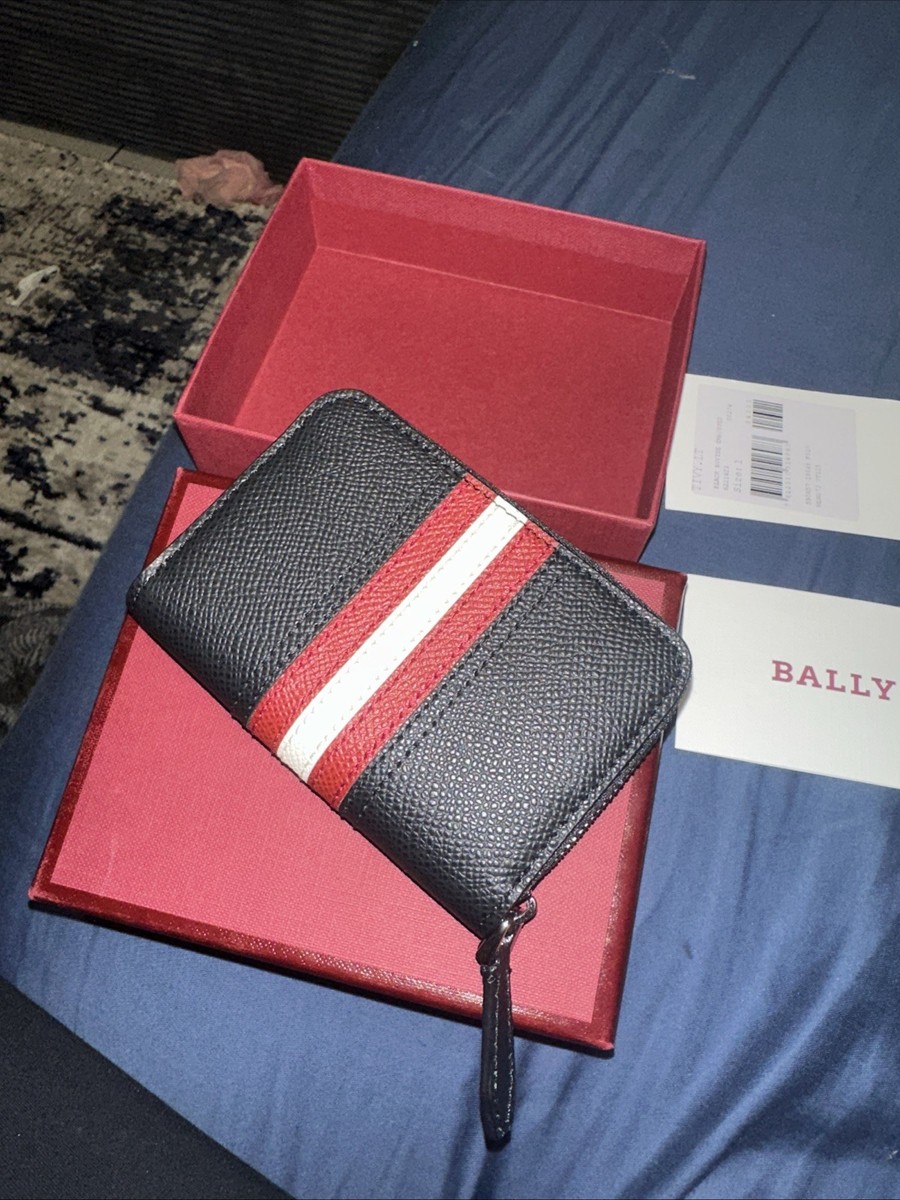 Bally black bovine embossed wallet Black Card Holder with Red and