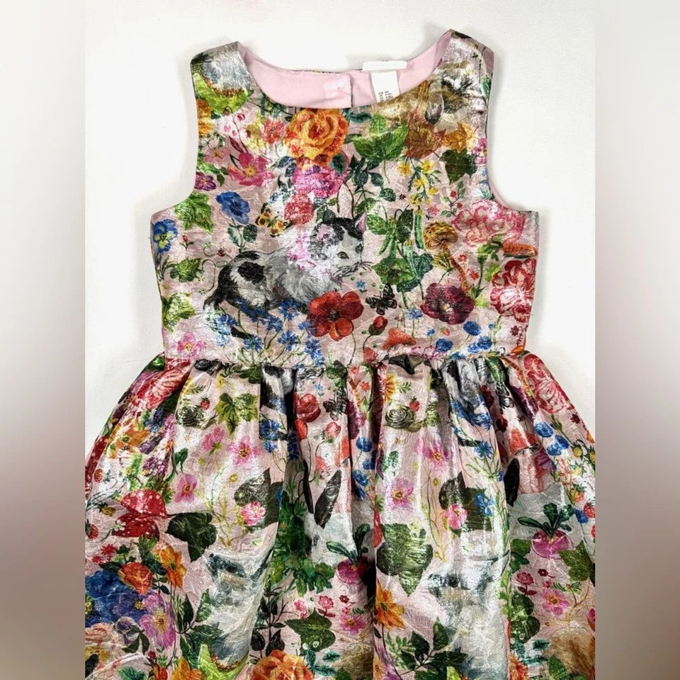 Vestido NATHALIE LETE X HM Niñas Floral Metálico Ajuste y Acampanado 9-10 años Caprichoso Foto 2 de 4