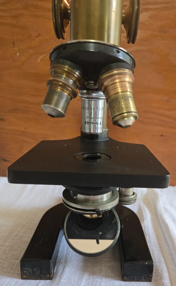 Antique Brass & Cast Iron Spencer Monocular Microscope with Original Wood Box - Image 2 of 4