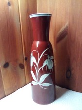 DDR Vase Gräfenthal Porzellan Spechtsbrunn  25 cm Braun mit weißen Blumen gebr.