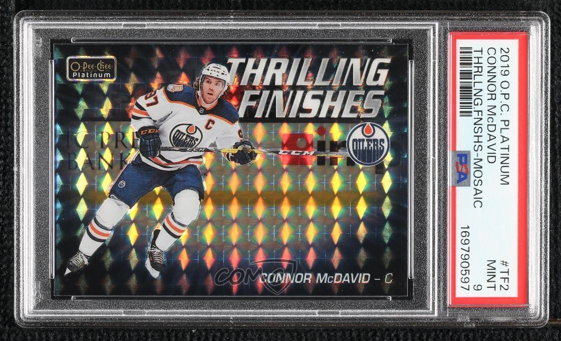 2019-20 O-Pee-Chee Platinum Thrilling Finishes Mosaic Connor McDavid PSA 9 MINT view 1