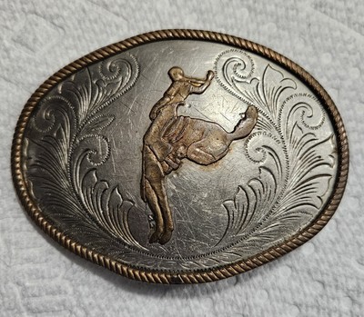 Justin Belt Co. Cowboy Bucking Horse Belt Buckle Nickle Silver