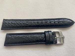 ROLEX Black Leather Band 19mm  With  Rolex Silver Buckle NOS Pre-Owned