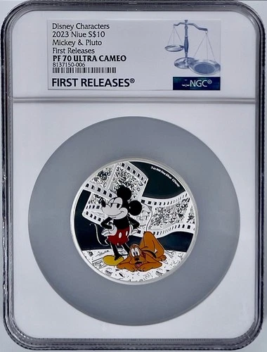 2023 Niue $10 Disney Characters Mickey & Pluto 3 Oz Silver Coin NGC PF70UCAM FR