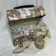 victorian trading company tin Box Lace Decorative Biscuit Sewing Vintage Out Of