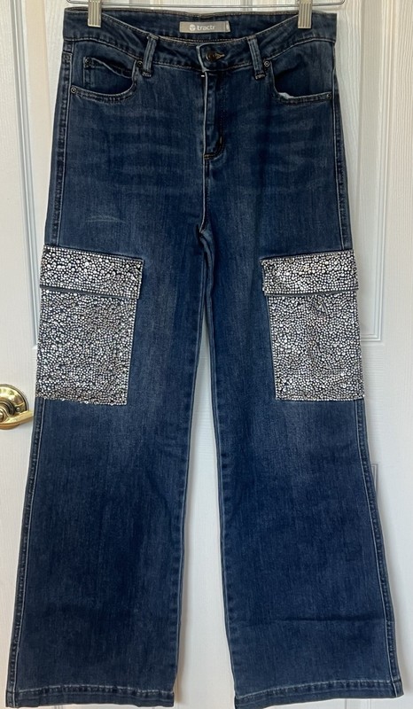Tractr Blu Jeans Embellished Rhinestone Youth Size 16 Wide Leg EUC