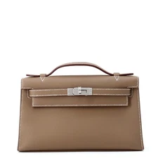 HERMES PochetteKelly Swift Leather Etoupe